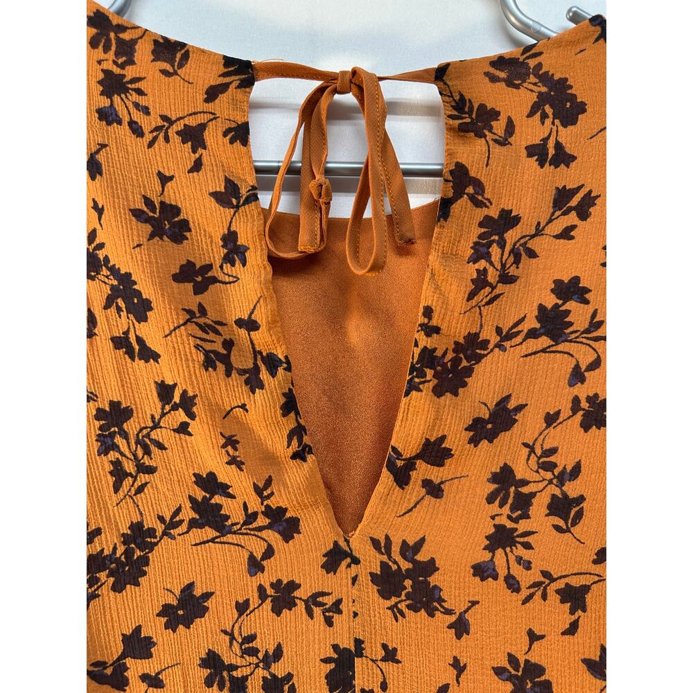 Kimchi Blue Orange Fall Floral Mini Dress L Tie Back Long Sleeve Fall Boho Style - Picture 8 of 11